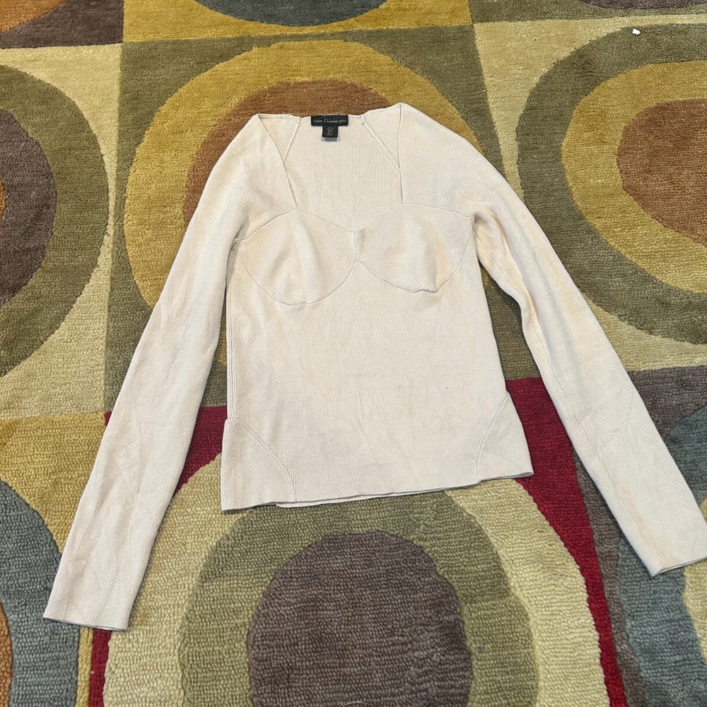 House of Harlow 1960 Cream Ribbed Knit Sweetheart Neck Sweater Top Women’s Large